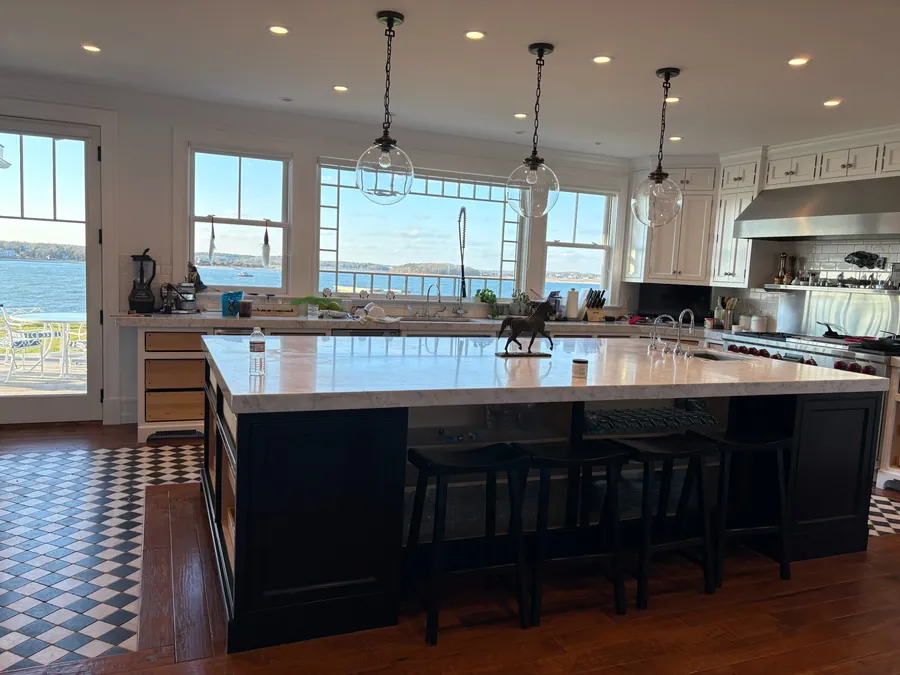 Kitchen island after refinishing in dark finish